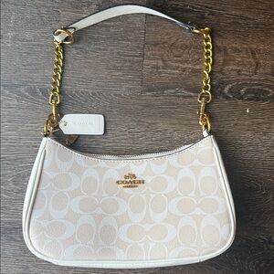 Coach Beige Shoulder Bag with Gold Chain
